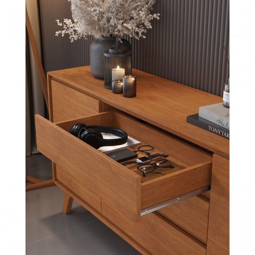 Buffet Ares 2 Portas 2 Prateleiras MDF Com Pés Reguláveis Naturalle Mavaular Móveis 165cm - imagem 5