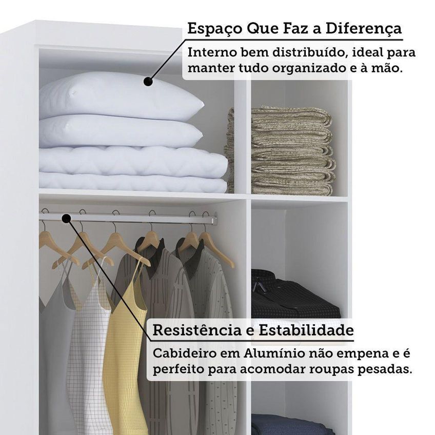 Guarda Roupa Modulado Alpes 3 Portas De Bater 2 Gavetas Mdp Branco Pf-branco Pf Luciane Móveis - imagem 5