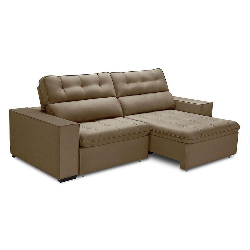 Sofá Com Chaise Victória 2 Lugares Retrátil E Reclinável 270cm Café Lansof Brasil - imagem 4