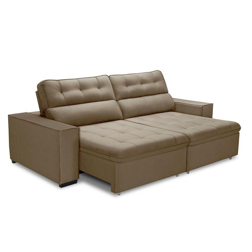 Sofá Com Chaise Victória 2 Lugares Retrátil E Reclinável 270cm Café Lansof Brasil - imagem 5