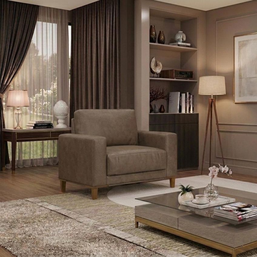 Poltrona Decorativa Oásis Couro Sintético Assento D26 Pés Madeira Milani Movelaria - imagem 4