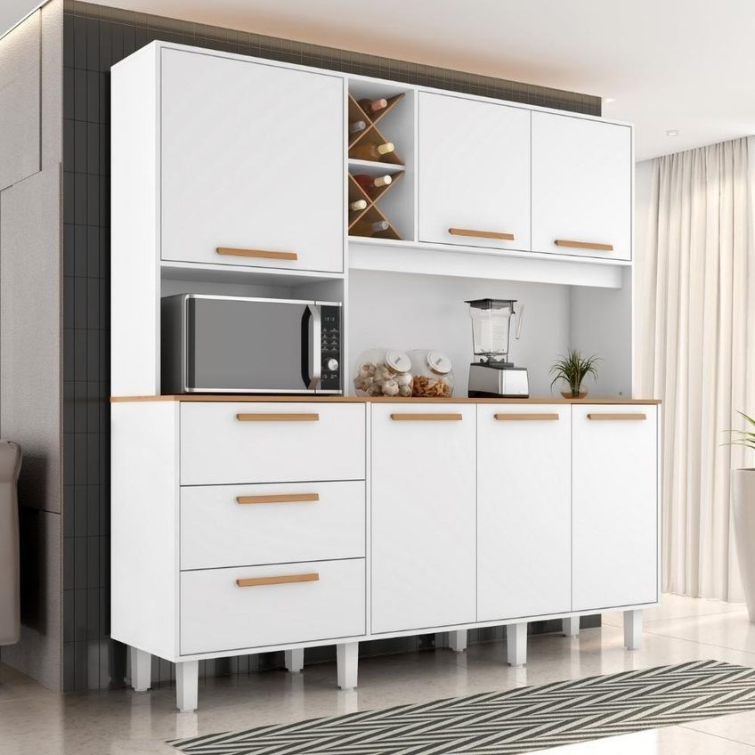 Kit Cozinha Mari 6 Portas 3 Gavetas MDP 181,3cm Branco Absoluto Milani Movelaria - imagem 3