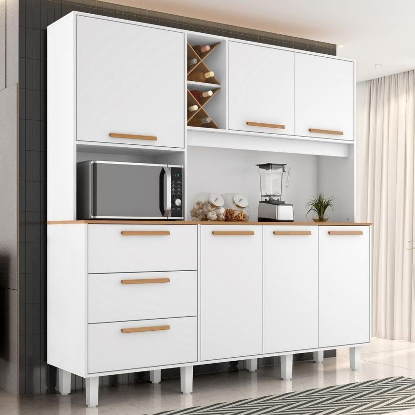 Kit Cozinha Mari 6 Portas 3 Gavetas MDP 181,3cm Branco Absoluto Milani Movelaria - imagem 4