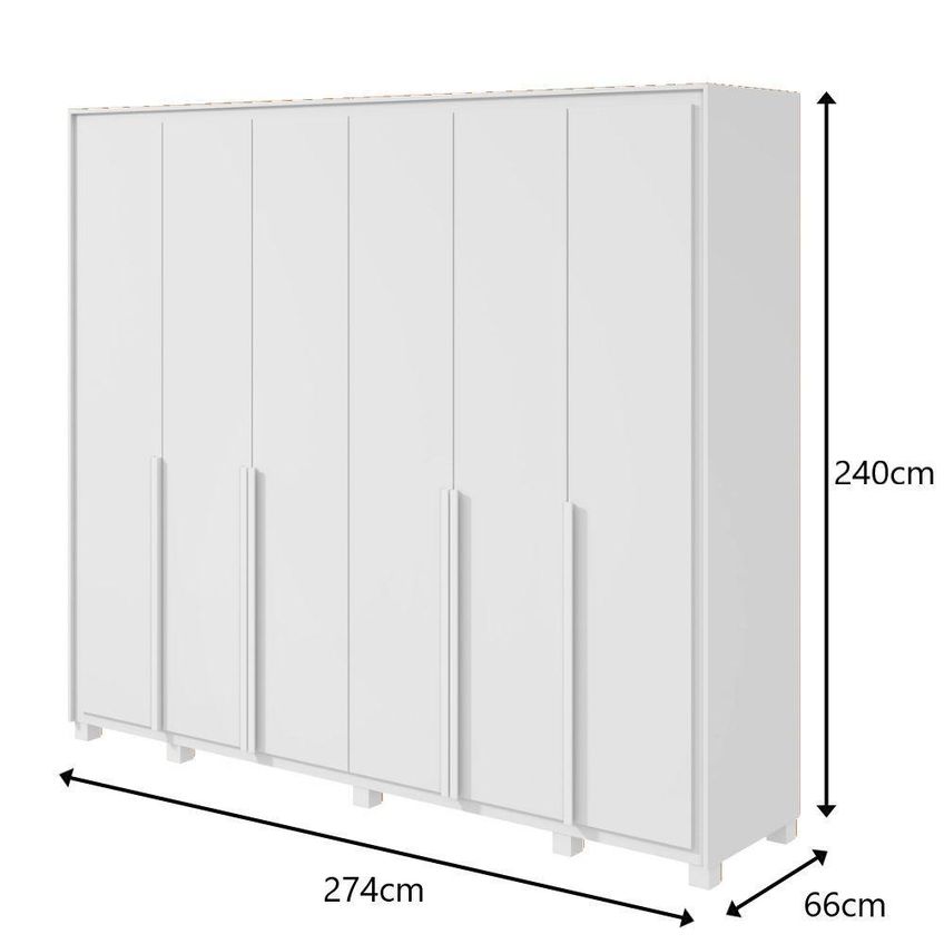 Guarda Roupa Casal Imperatore 6 Portas De Bater 8 Gavetas MDF Com Espelho Branco Móveis Lopas - imagem 3