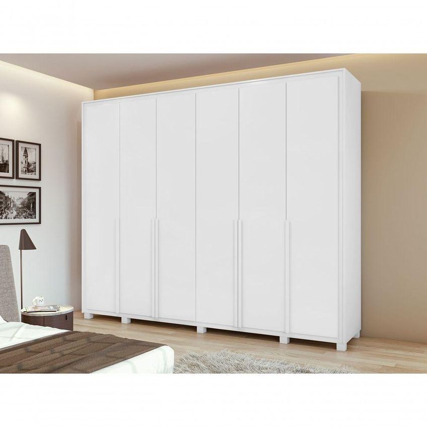 Guarda Roupa Casal Imperatore 6 Portas De Bater 8 Gavetas MDF Com Espelho Branco Móveis Lopas - imagem 4