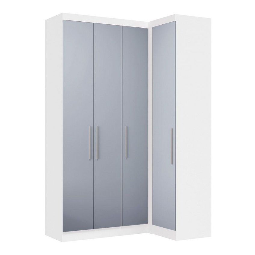 Guarda Roupa De Canto Alpes 4 Portas De Bater 2 Gavetas MDP Branco E Grey Sky Luciane Móveis - imagem 4