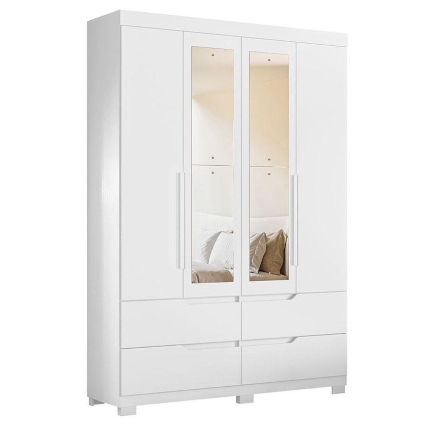 Guarda Roupa Solteiro Com Cômoda Doble 4 Portas De Bater Com Espelho 4 Gavetas Mdp Branco Freijó - imagem 3