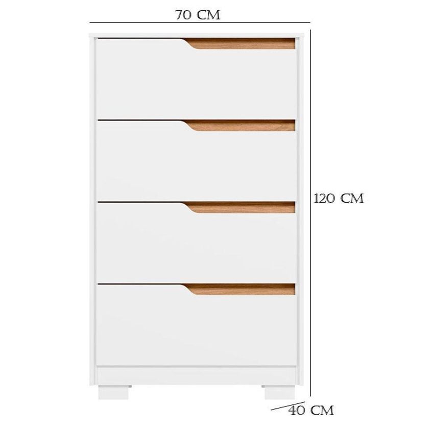 Guarda Roupa Solteiro Com Cômoda Doble 4 Portas De Bater Com Espelho 4 Gavetas Mdp Branco Freijó - imagem 4