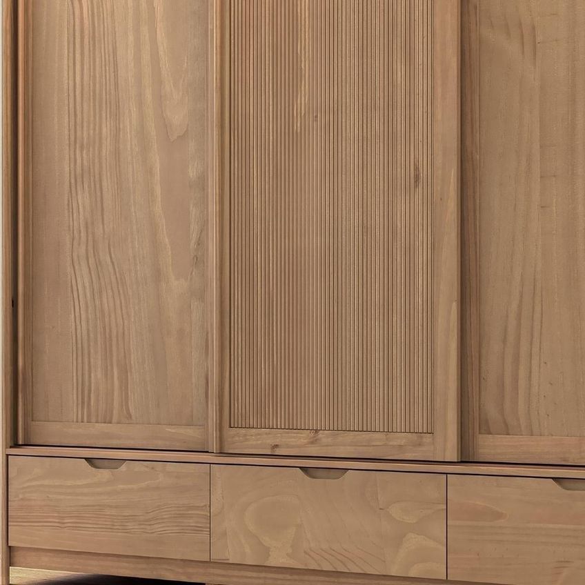 Guarda Roupa Casal Nira 3 Portas De Correr 3 Gavetas Madeira Maciça Tuari Mpozenato 221cm - imagem 3