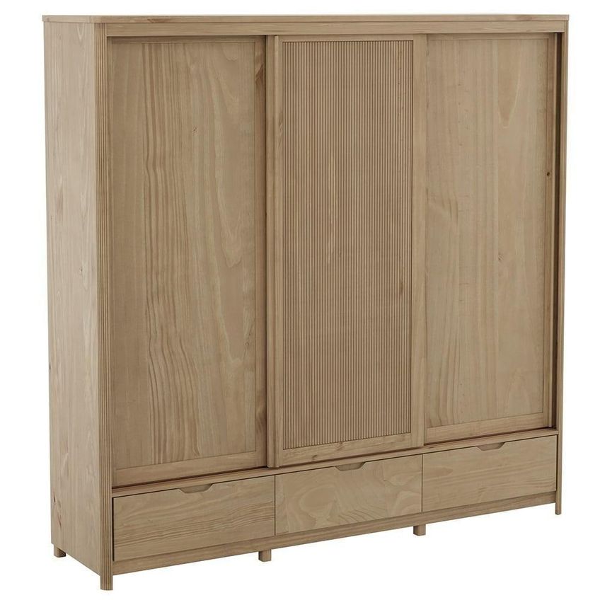 Guarda Roupa Casal Nira 3 Portas De Correr 3 Gavetas Madeira Maciça Tuari Mpozenato 221cm - imagem 4