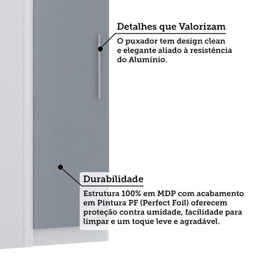 Guarda Roupa De Canto Alpes 1 Porta De Bater Sem Gavetas MDP Branco PF-GREY SKY PF Luciane Móveis - imagem 3