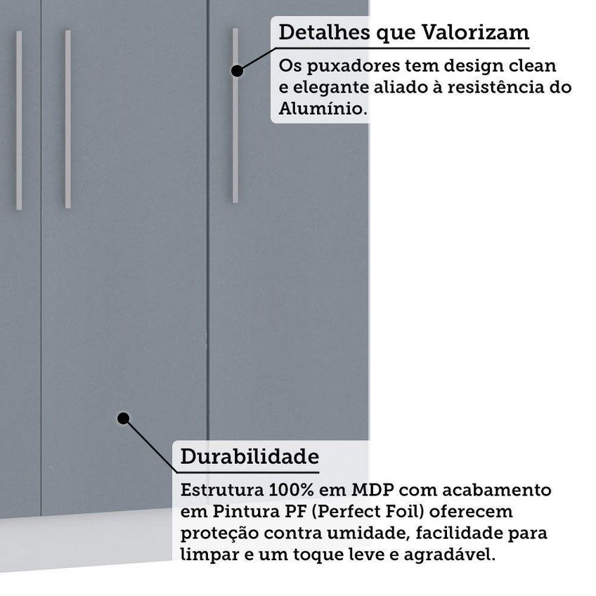 Guarda Roupa Modulado Alpes 3 Portas De Bater 2 Gavetas MDP Branco PF-Grey Sky PF Luciane Móveis - imagem 5