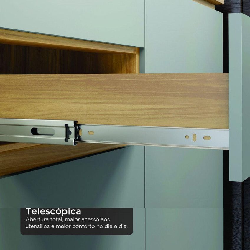 Cozinha 5 Peças Rainha 2 Portas 7 Gavetas MDF Nature E Verde Nesher Móveis - imagem 3