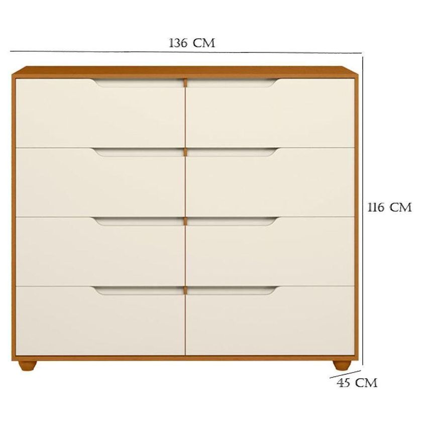 Guarda Roupa Casal E Cômoda Vinci 6 Portas De Bater 8 Gavetas Mdp Cinamomo E Off White Albatroz - imagem 5
