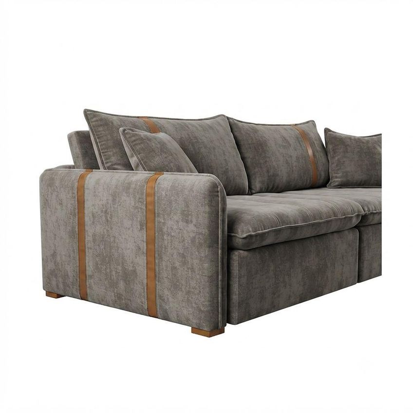Sofá Com Chaise Orion 2.20 3 Lugares Retrátil 220cm Cinza Veludo - imagem 3
