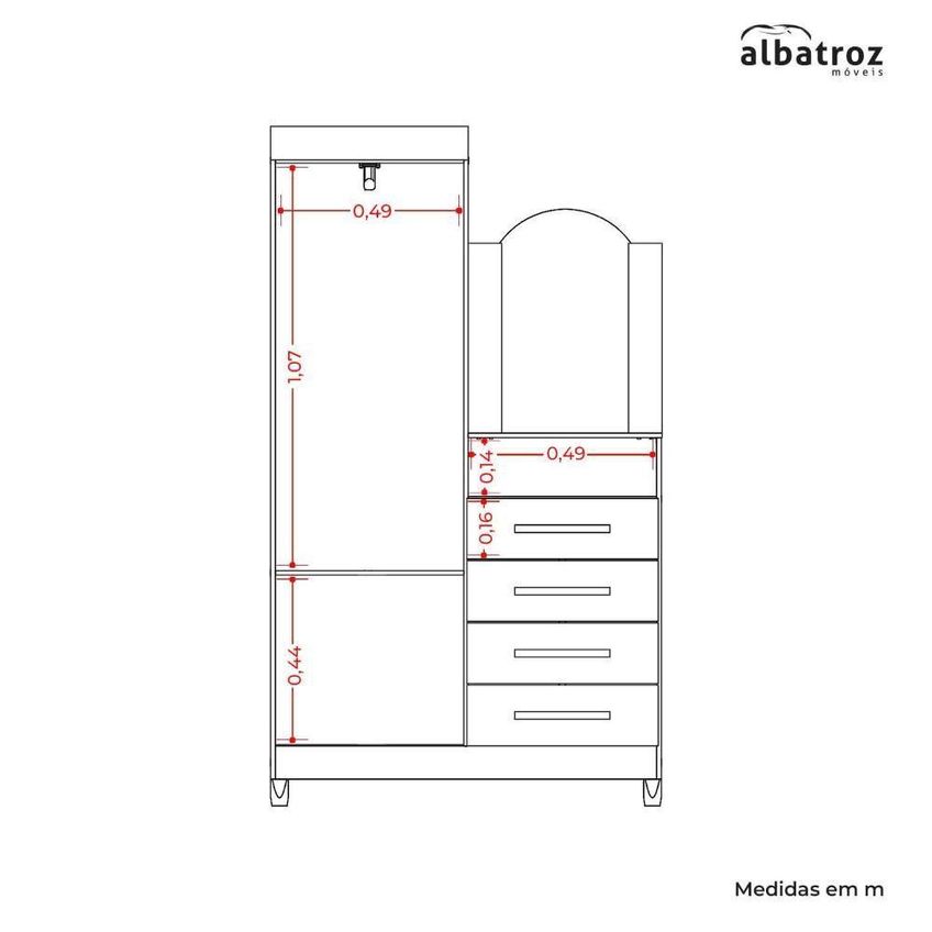 Guarda Roupa Com Cômoda Solteiro New Capri 2 Portas 4 Gavetas Mdp Branco Rosa Flex 103cm - imagem 4