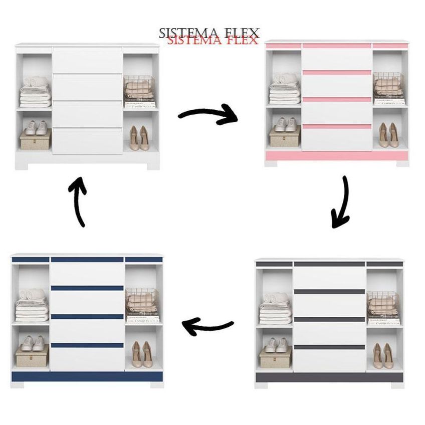 Guarda Roupa Solteiro Doble 4 Portas Com Espelho E Cômoda Sapateira Atena 4 Gavetas Mdp Branco Flex - imagem 3