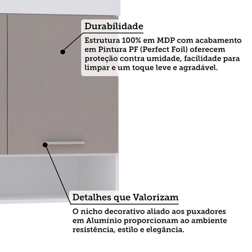 Armário Aéreo Maleiro 97cm 2 Portas MDP Porta de Correr Branco Luciane Móveis - imagem 4