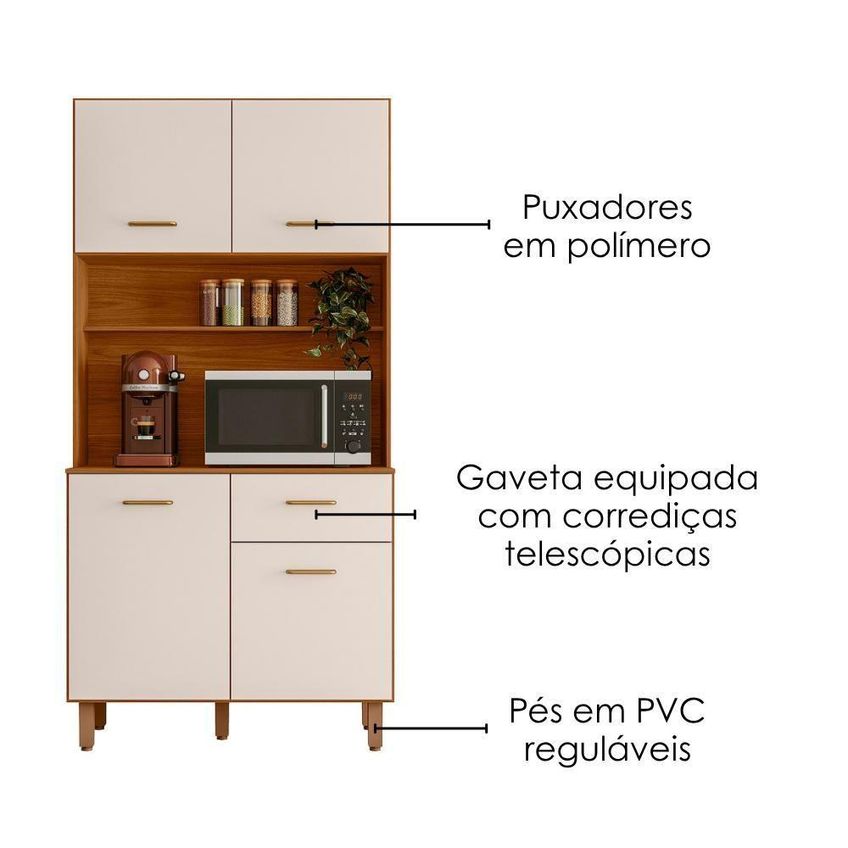 Kit Cozinha New Izis 4 Portas 1 Gaveta Mdp 90cm Freijo Off Poliman - imagem 2