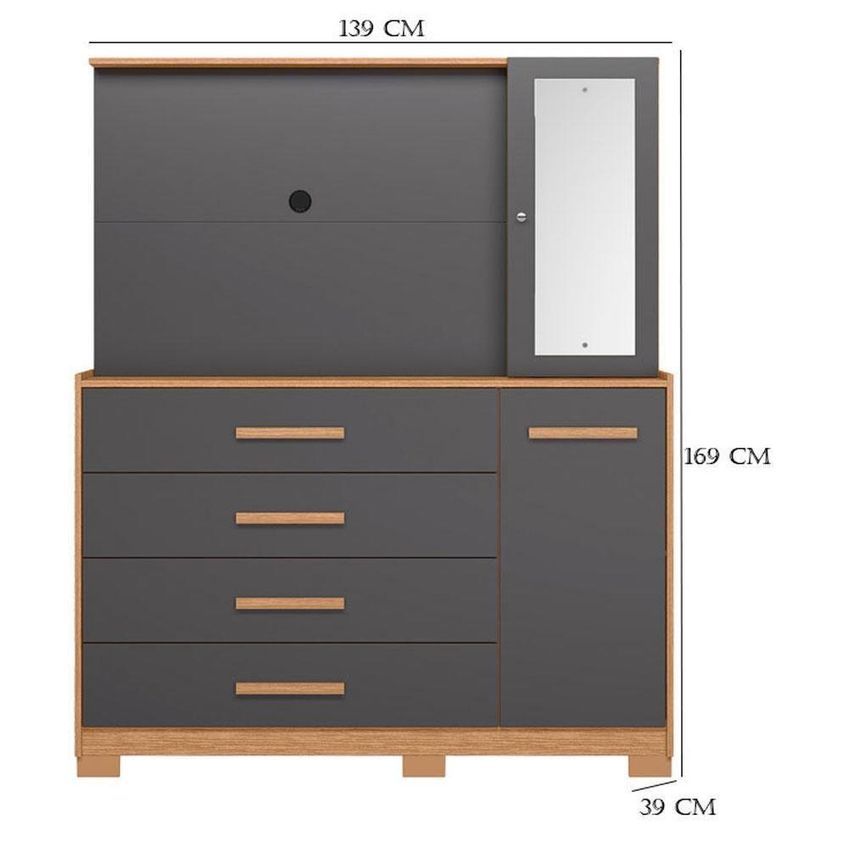 Guarda Roupa Solteiro Com Cômoda Doble 4 Portas De Bater 4 Gavetas Mdp Freijo Titanium Albatroz - imagem 3
