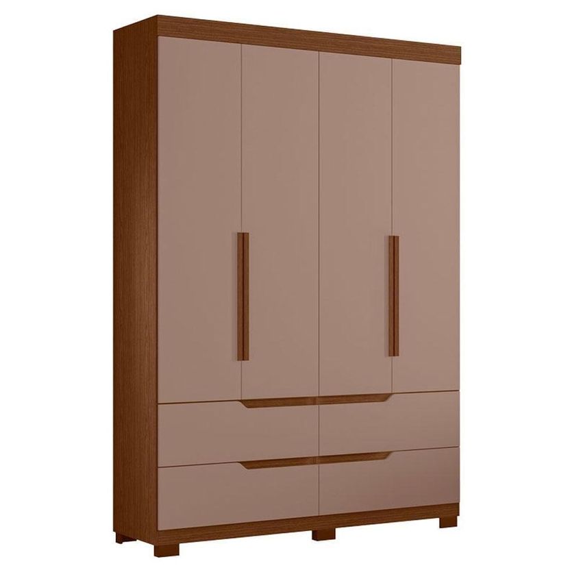 Guarda Roupa Solteiro Doble 4 Portas De Bater 4 Gavetas Mdp Cômoda Sapateira Nogueira Capuccino - imagem 5