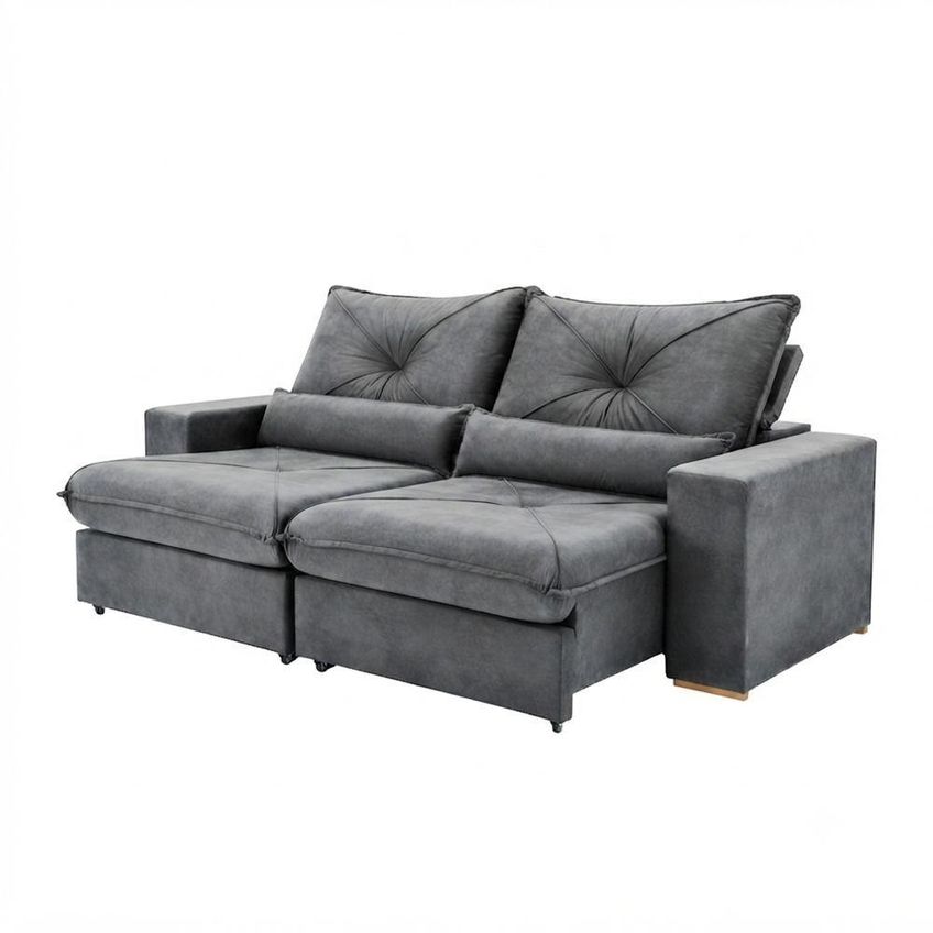 Sofá Com Chaise Veneza 3 Lugares Retrátil E Reclinável 250cm Cinza - imagem 2