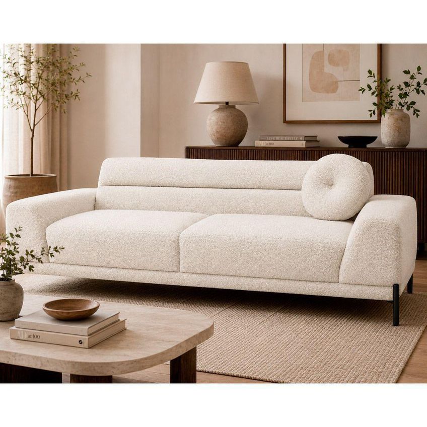 Sofá Arezzo 2 Lugares 180cm Off White Bouclé Pés Preto Sala Estar Moderna Sallar Home - imagem 2