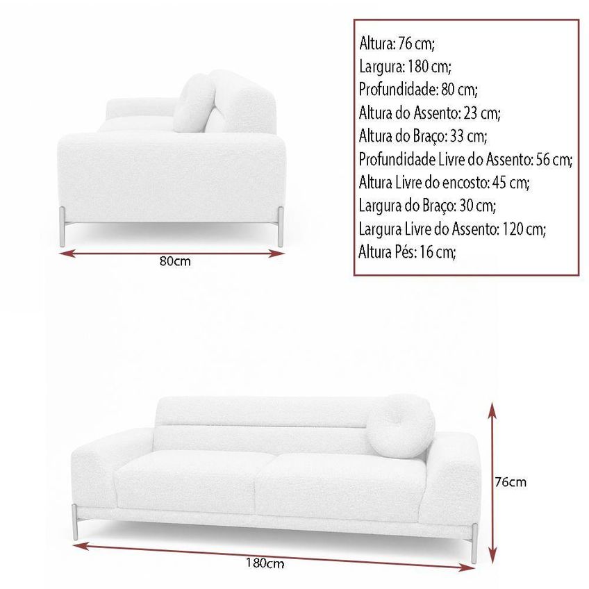 Sofá Arezzo 2 Lugares 180cm Off White Bouclé Pés Preto Sala Estar Moderna Sallar Home - imagem 3