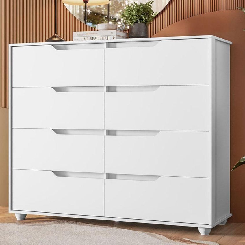 Guarda Roupa Solteiro Com Cômoda Doble 4 Portas De Bater Com Espelho 4 Gavetas Mdp Branco Freijó - imagem 5