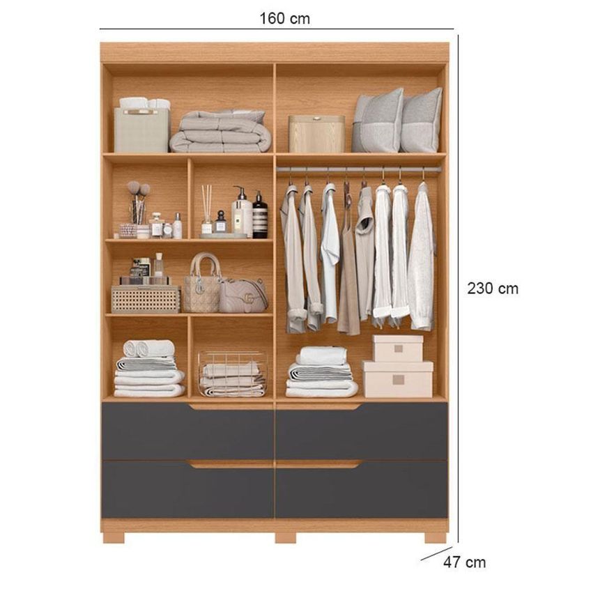 Guarda Roupa Solteiro Com Cômoda Doble 4 Portas De Bater Com Espelho 4 Gavetas Mdp Freijó Titanium - imagem 3