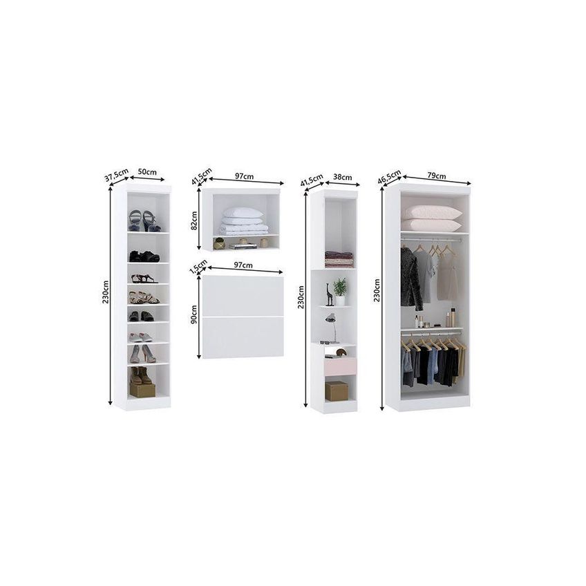 Quarto Completo Alpes 6 Portas 1 Gaveta MDP 97cm Branco E Rosa Luciane - imagem 2