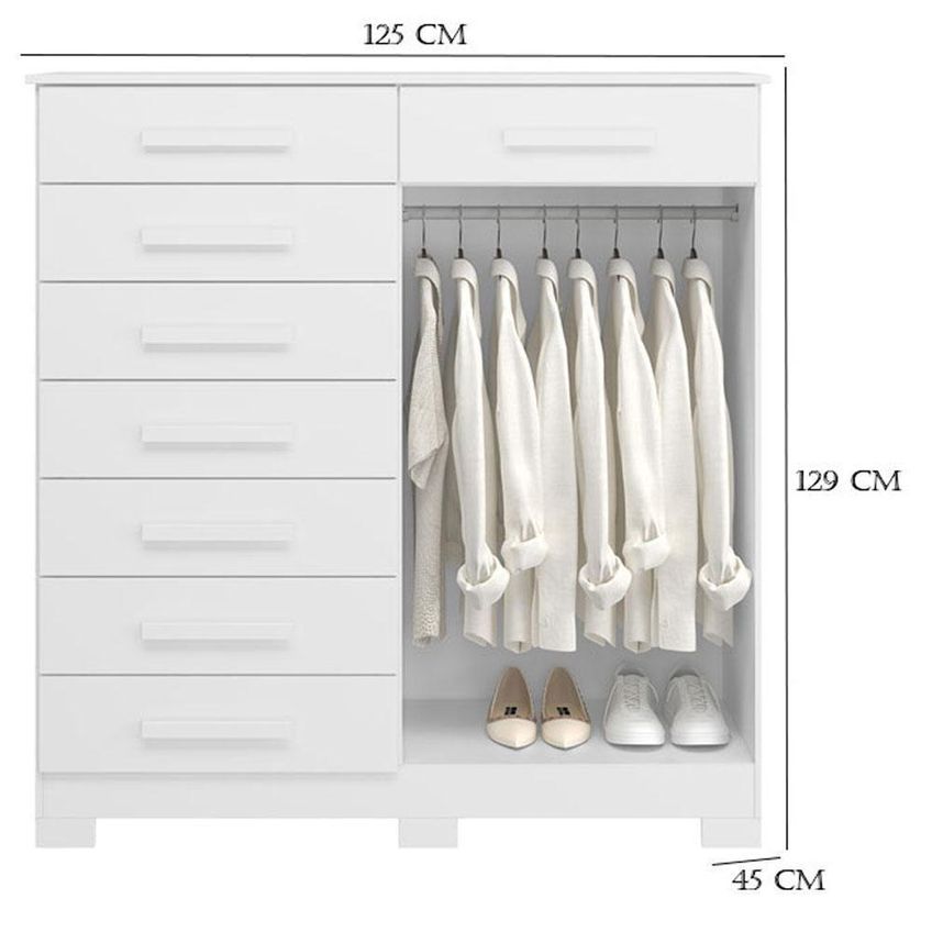 Guarda Roupa Solteiro Com Cômoda Verona 4 Portas De Bater 4 Gavetas Mdp Branco Albatroz Móveis 160cm - imagem 5