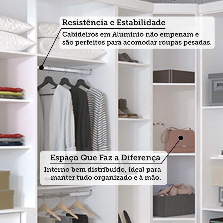 Quarto Completo Alpes 9 Portas 5 Gavetas MDP Branco Luciane Móveis - imagem 3