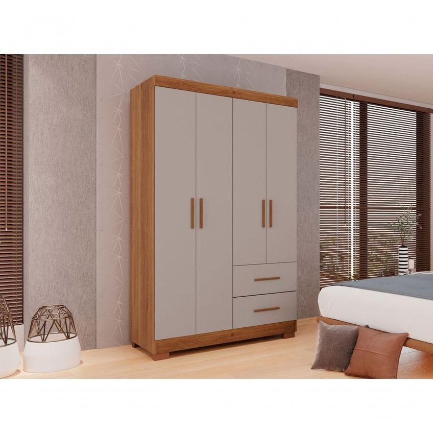 Guarda Roupa Solteiro Estrela Premium 4 Portas De Bater 2 Gavetas Mdp Cinamomo Off White Sallêto - imagem 3
