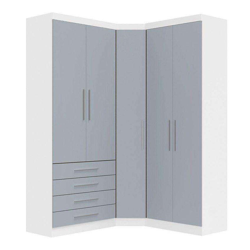 Guarda Roupa De Canto Alpes 5 Portas De Bater 4 Gavetas MDP Branco PF-GREY SKY PF Luciane Móveis - imagem 3