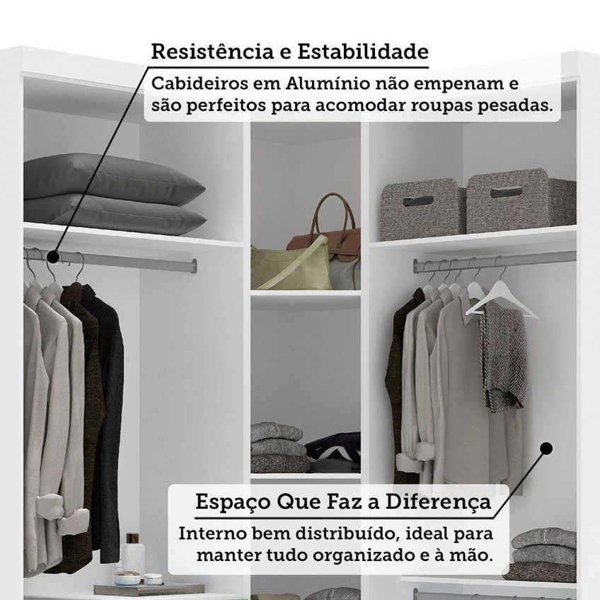 Guarda Roupa De Canto Alpes 5 Portas De Bater 4 Gavetas MDP Branco PF-GREY SKY PF Luciane Móveis - imagem 4
