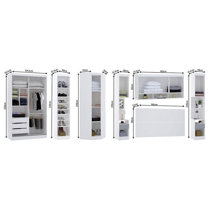 Quarto Alpes 9 Portas 5 Gavetas MDP 165cm Branco Luciane Móveis - imagem 3