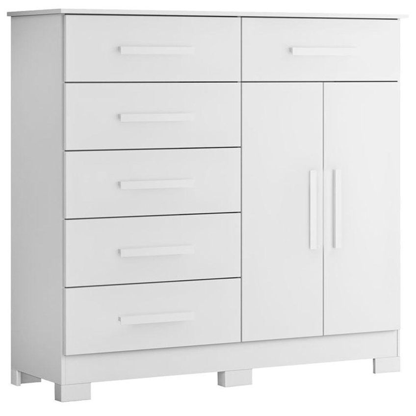 Guarda Roupa Solteiro Com Cômoda Xangai 4 Portas De Bater Com Espelho 4 Gavetas Mdp Fosco Branco - imagem 5
