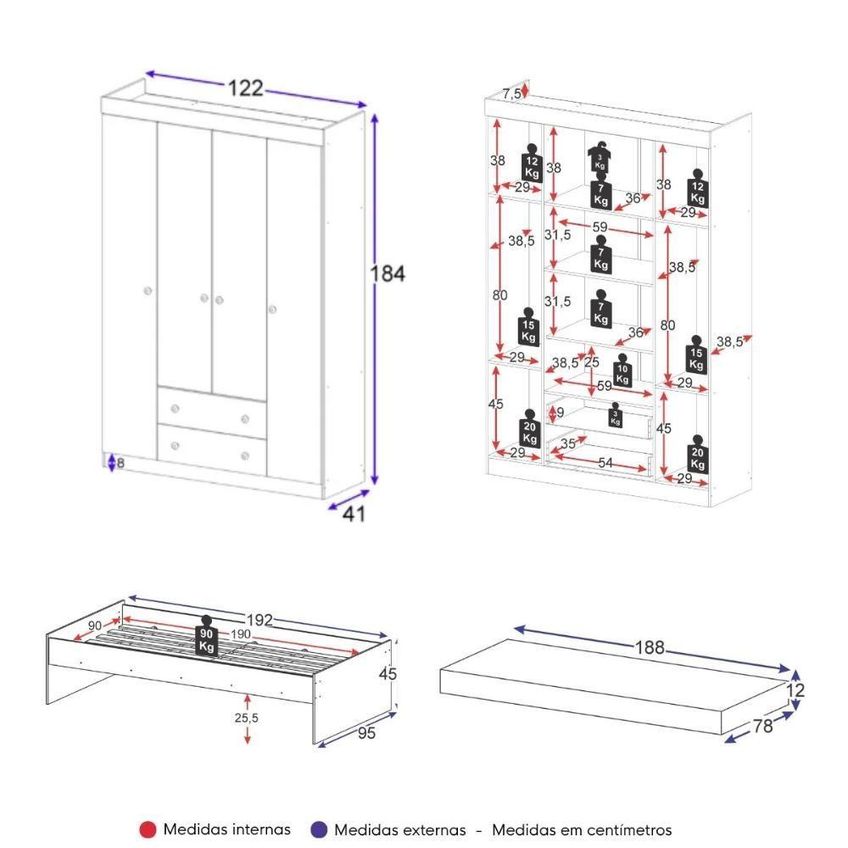 Conjunto De Quarto Lira 4 Portas 2 Gavetas MDP Cama Colchão Guarda Roupa Amadeirado Multimóveis - imagem 3