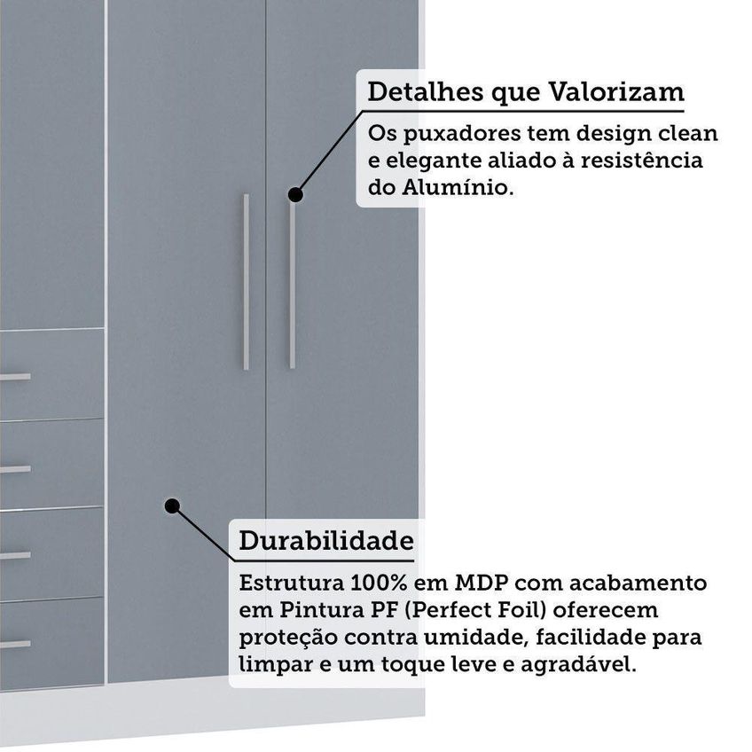 Guarda Roupa Modulado Alpes 4 Portas De Bater 4 Gavetas MDP Branco PF-Grey Sky PF Luciane Móveis - imagem 3