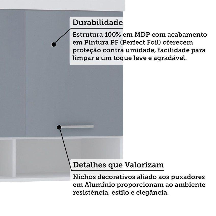 Armário Aéreo Maleiro Alpes 145cm 3 Portas Mdp Correr Branco Luciane Móveis - imagem 4