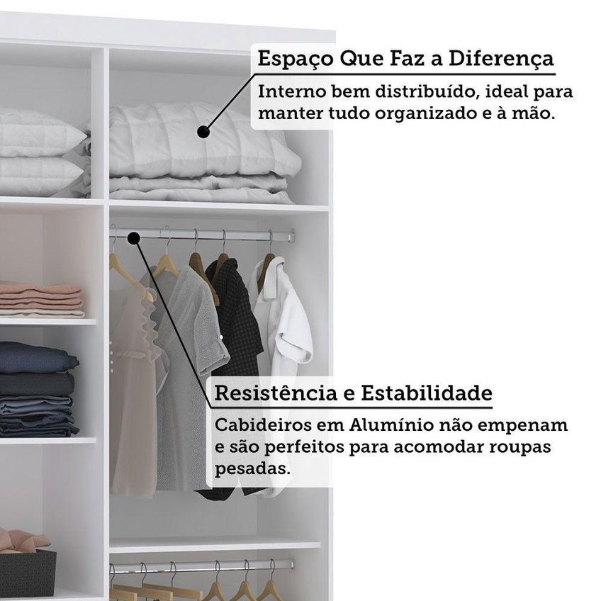 Guarda Roupa Modulado Alpes 4 Portas De Bater 4 Gavetas MDP Branco PF-Grey Sky PF Luciane Móveis - imagem 4