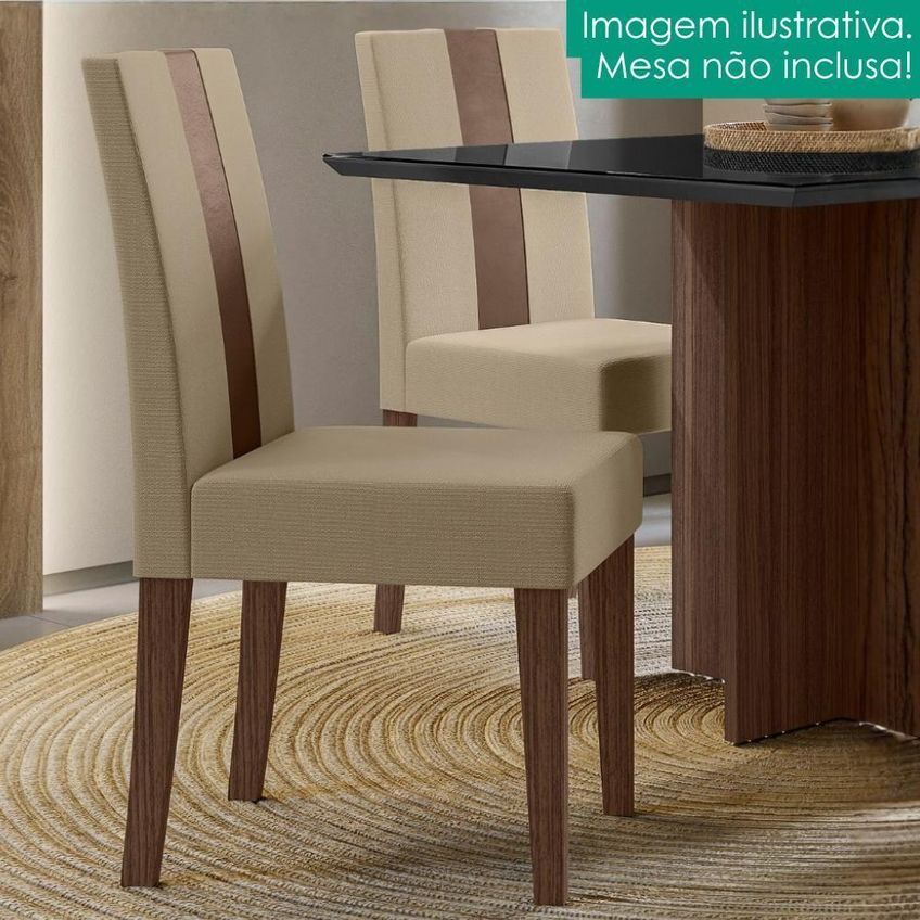 Kit 2 Cadeiras De Jantar Linea Estrutura Em Mdf Estofado Em Suede Amendoa Marfim Poliman Móveis - imagem 3