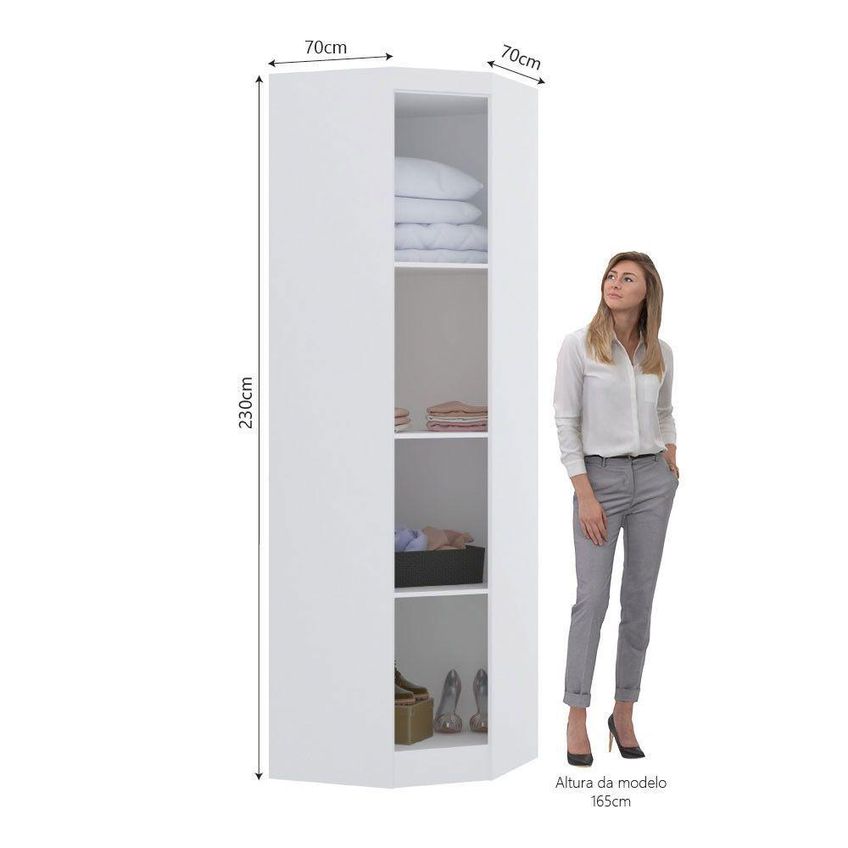 Guarda Roupa De Canto Alpes 1 Porta De Bater Mdp Branco Pf Com Cabideiro Luciane Móveis 70cm - imagem 4