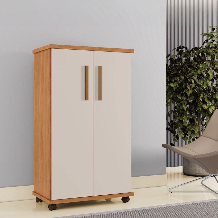 Armário Multiuso Berlim 2 Portas 4 Prateleiras MDF-MDP 60cm Cinamomo e Off White - imagem 3
