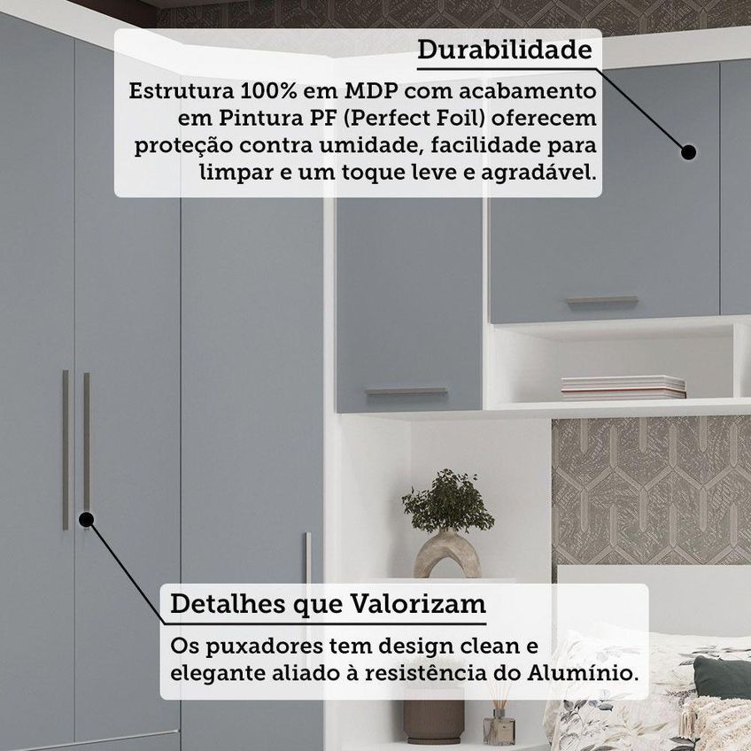 Quarto De Canto Alpes Luci 7 Portas 5 Gavetas Mdp 165cm Branco Com Guarda Roupa E Mesa De Cabeceira - imagem 3