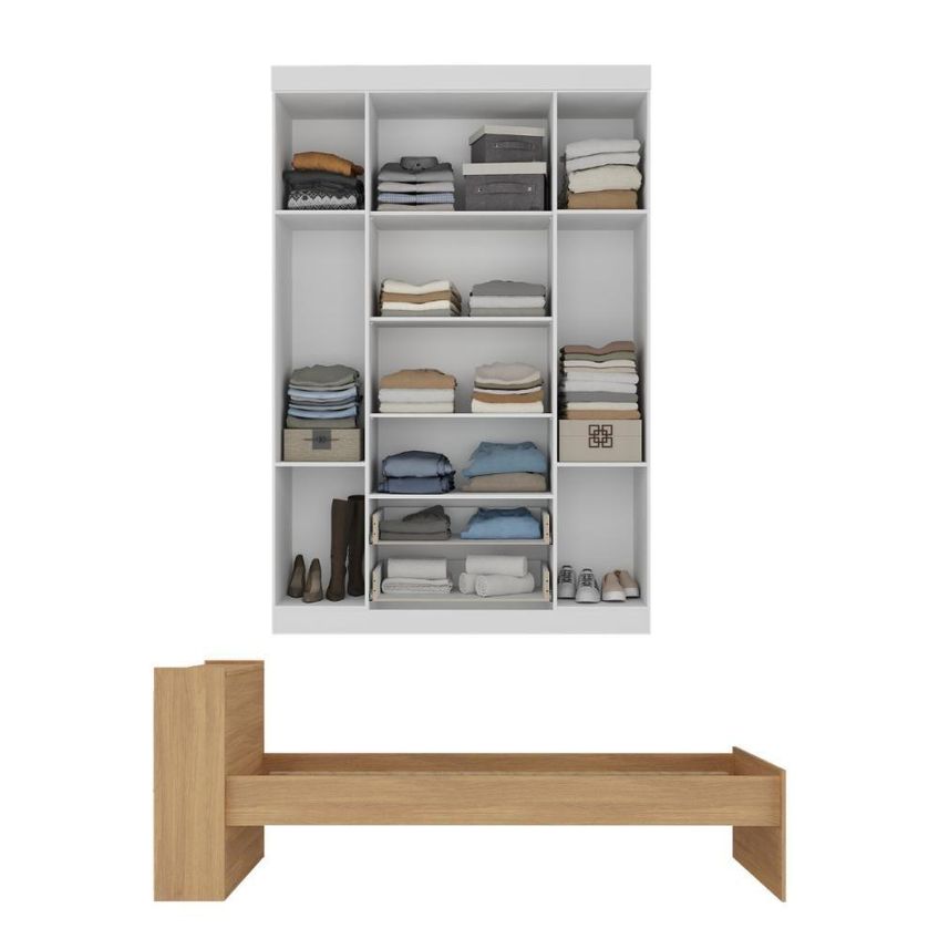 Conjunto De Quarto Cama Com Colchão E Guarda Roupa 4 Portas 2 Gavetas Mdp Branco Multimóveis - imagem 3