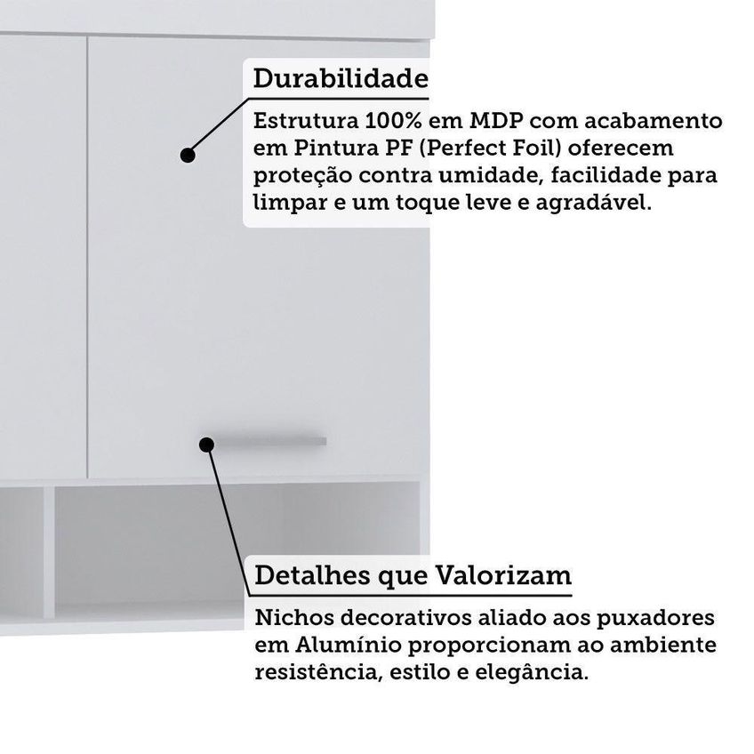 Armário Aéreo Maleiro Alpes 145cm 3 Portas Correr MDP MDF Branco Luciane Móveis - imagem 3