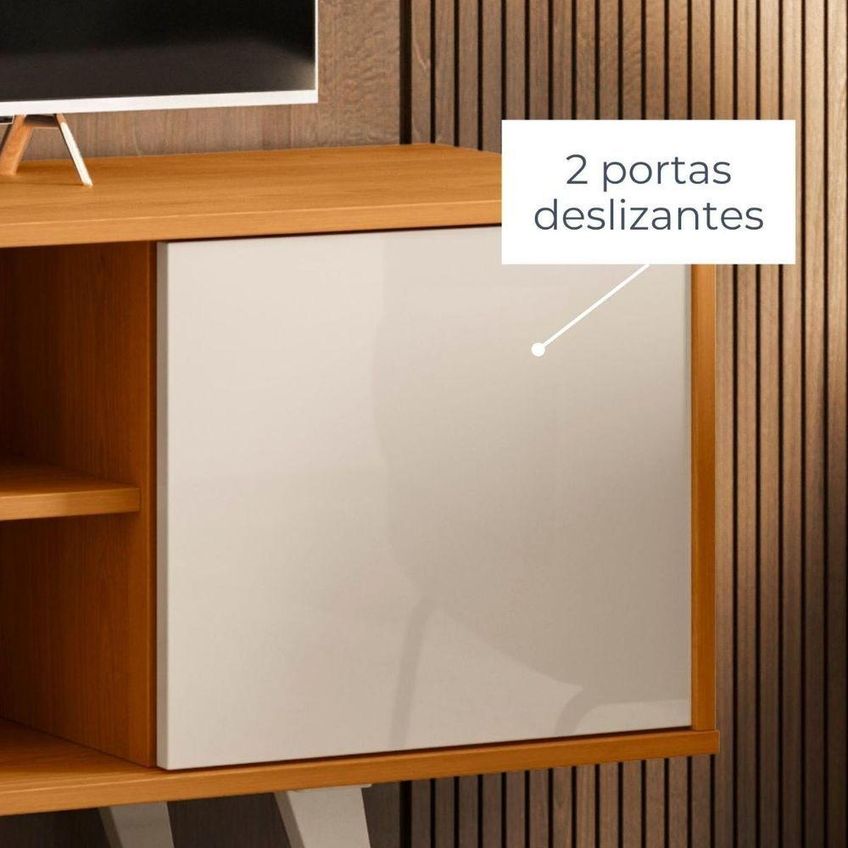 Rack Bancada Para TV 55 Polegadas 136cm MDP Moderno Cinamomo E Off White Madetec Móveis - imagem 3