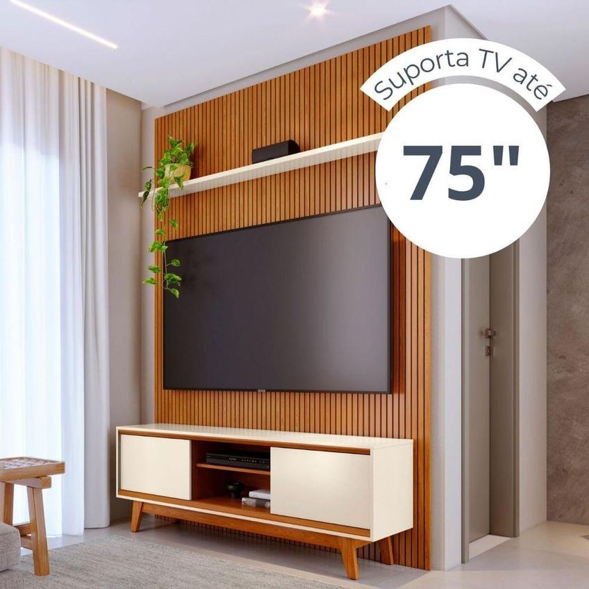 Rack Com Painel Para TV 65" 179cm MDP-MDF Cinamomo E Off White Madetec Móveis - imagem 3